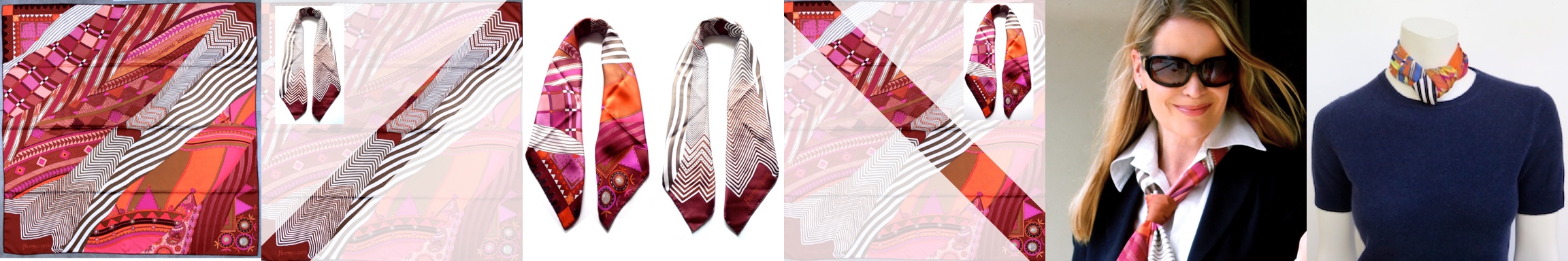 A selection of styled square scarf knots