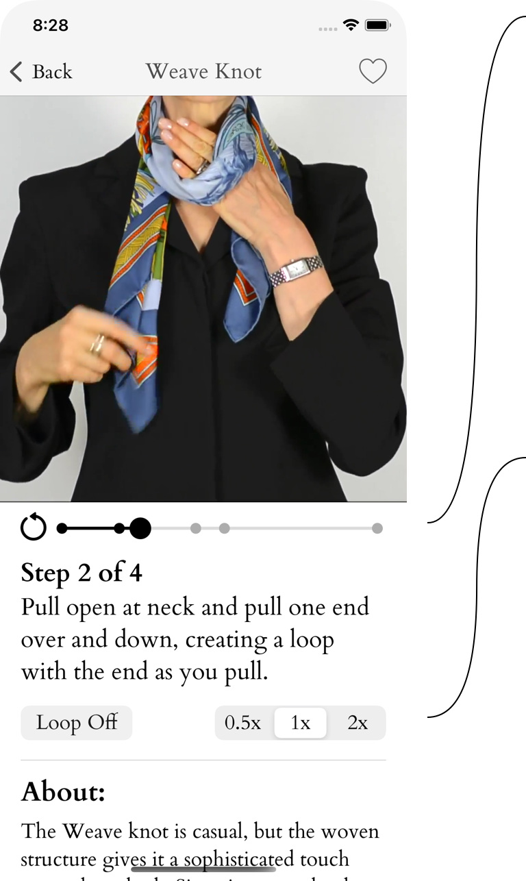 Scarf Art tutorial showing progress and playback-speed controls